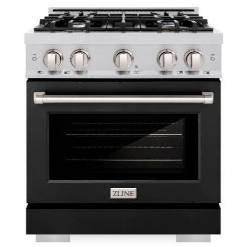 ZLINE 30-Inch Select Gas Range, 4 Burners, 4.2 cu. ft. Convection Oven, Stainless Steel with Black Matte Door (HGR-BLM-30)
