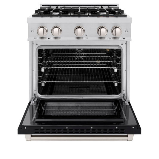 ZLINE 30-Inch Select Gas Range, 4 Burners, 4.2 cu. ft. Convection Oven, Stainless Steel with Black Matte Door (HGR-BLM-30)