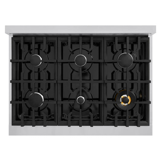 ZLINE 36 in. Classic Dual Fuel Range with 6 Gas Burners and 5.2 cu. ft. Electric Convection Oven in Stainless Steel with Black Matte Door (CDR-BLM-36)