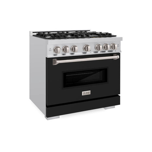 ZLINE 36 in. Gas Range 5.2 cu. ft. 6 Burner Stainless Steel with Black Matte Door (CGR-BLM-36)