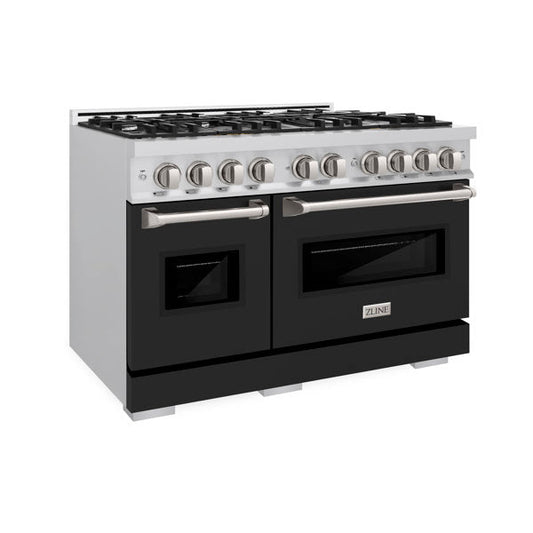 ZLINE 48 in. Gas Range Double Oven 6.7 cu. ft. 8 Burners Stainless Steel with Black Matte Doors (CGR-BLM-48)