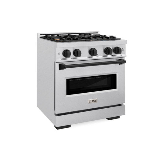 ZLINE 30 in. Gas Range 4.2 cu. ft. 4 Burner Convection Oven Satin Stainless Steel with Matte Black Accents (CGRSZ-30-MB)