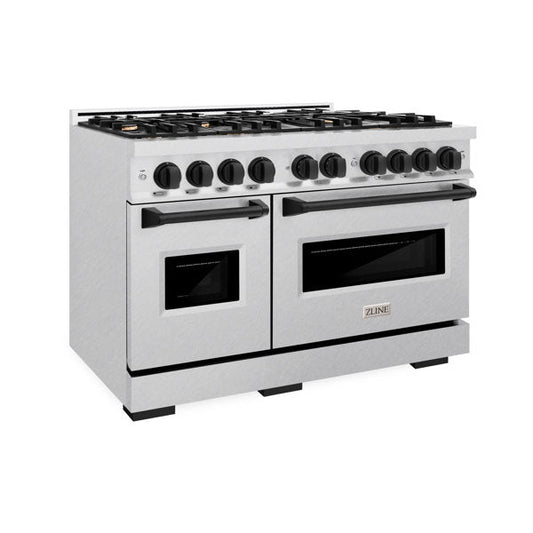ZLINE Autograph Edition 48 in. Classic Double Oven Gas Range with 8 Burners, 6.7 cu. ft., Satin Stainless Steel with Matte Black Accents (CGRSZ-48-MB)
