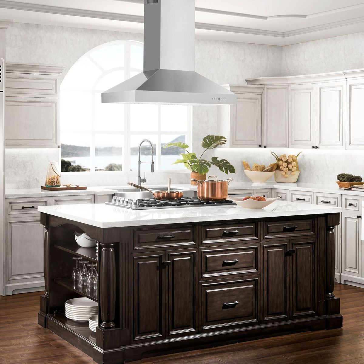 ZLINE 36 in Island Range Hood Stainless Steel Convertible Ducted/Ductless 4-Speed Fan (KL3i-36)