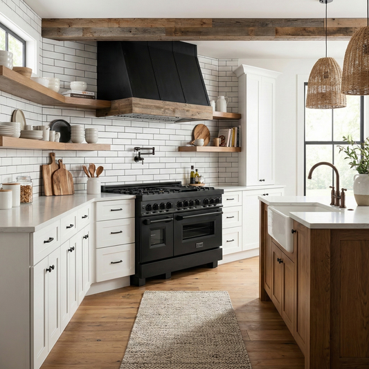 ZLINE 48 in. Dual Fuel Range with Gas Cooktop, Electric Oven, Black Stainless Steel Finish, Brass Burners (RAB-BR-48)