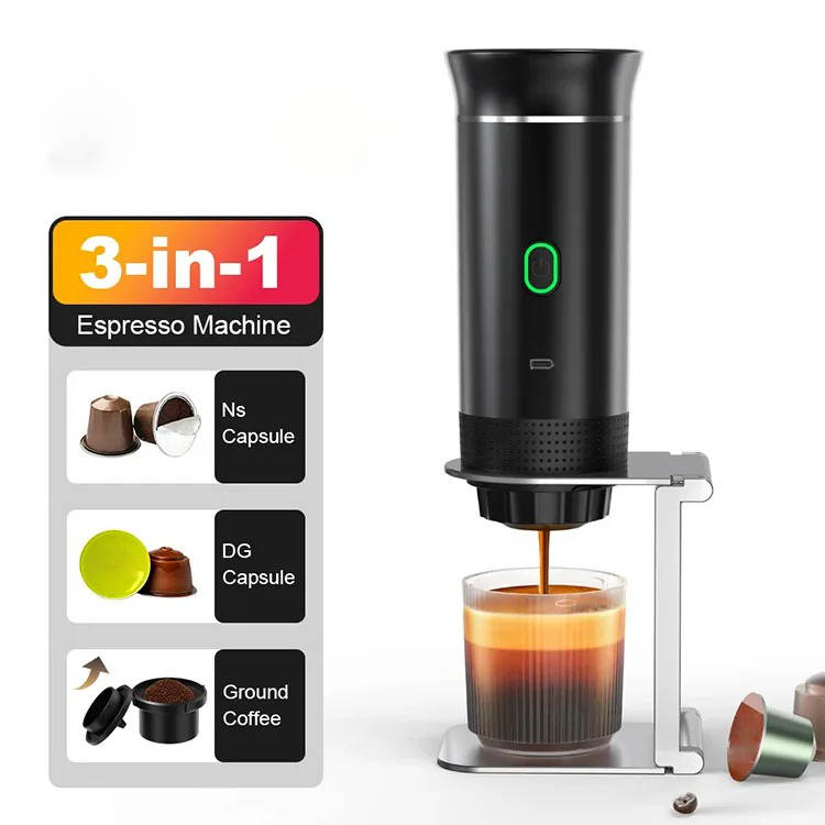 Portable Coffee Maker for Grounds & Capsules, USB-C Charging