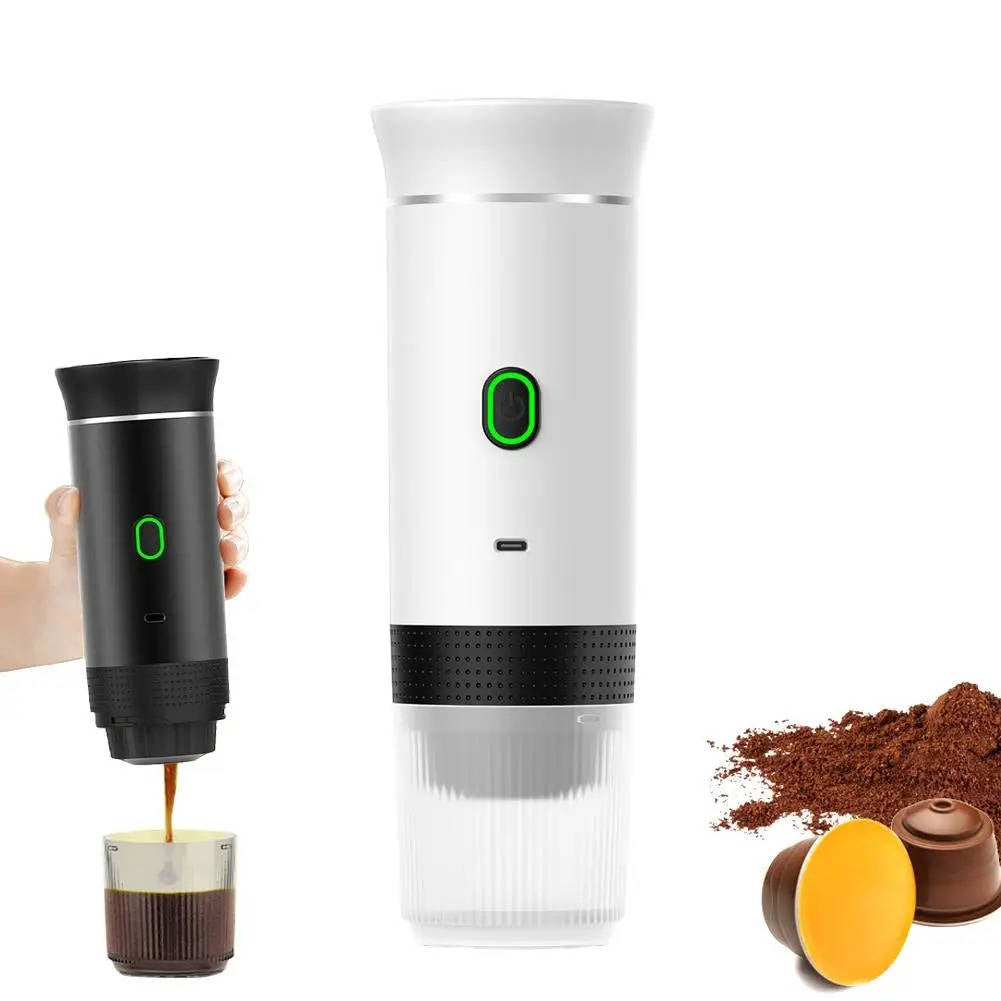 Portable Coffee Maker for Grounds & Capsules, USB-C Charging