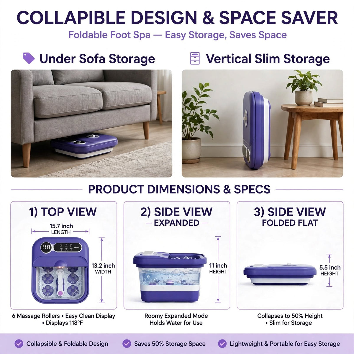 Collapsible Electric Foot Spa with Heater, Bubble Massage and Temperature Control - reference gallery 6