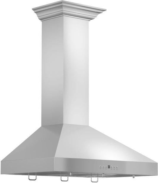 ZLINE 42 in. Wall Mount Range Hood Convertible Vent Stainless Steel Crown Molding 4-Speed Fan LED Lighting (KL3CRN-42)