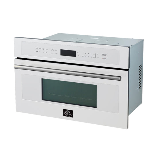 FORNO Oliena 30-Inch Built-In Microwave Oven, 1.6 Cu. Ft., White with Stainless Steel Handles (Model FMWDR3093-30WHT)