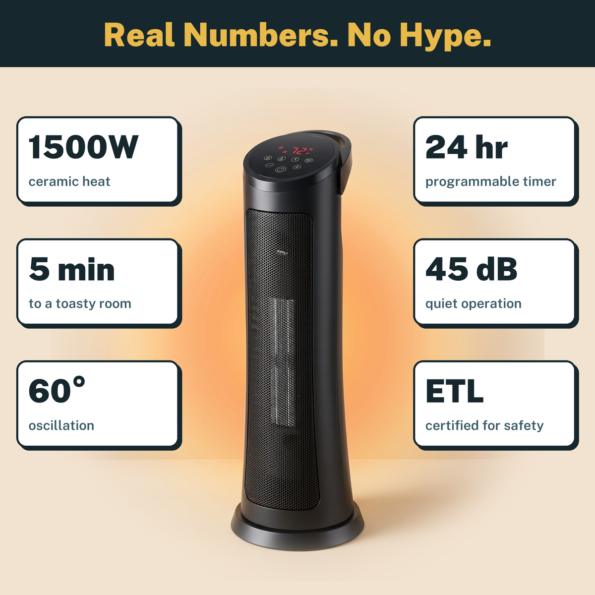 1500W Oscillating Ceramic Tower Heater with 24-Hour Timer - reference gallery 3