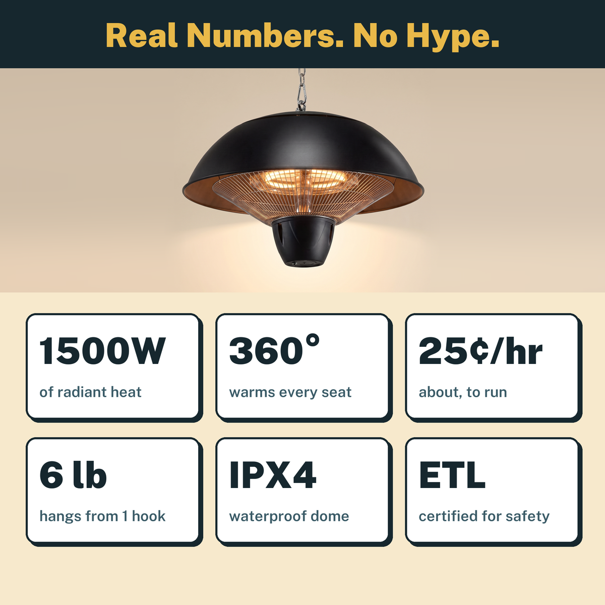 1500W Hanging Infrared Patio Heater, Pull-Chain Ceiling Heater - reference gallery 3
