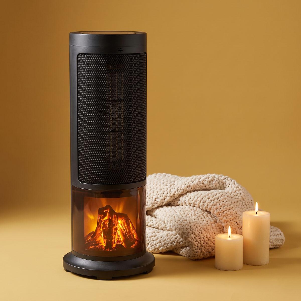 1500W Ceramic Space Heater with Flame Effect, 135° Oscillation and Remote