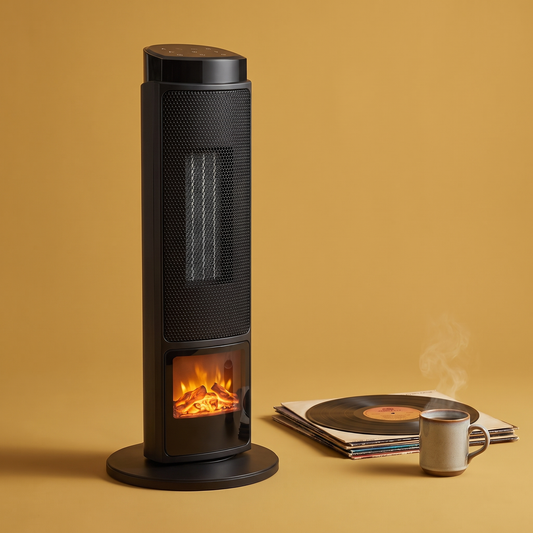1500W Ceramic Tower Heater with 7-Color Flame Effect, Remote and Timer