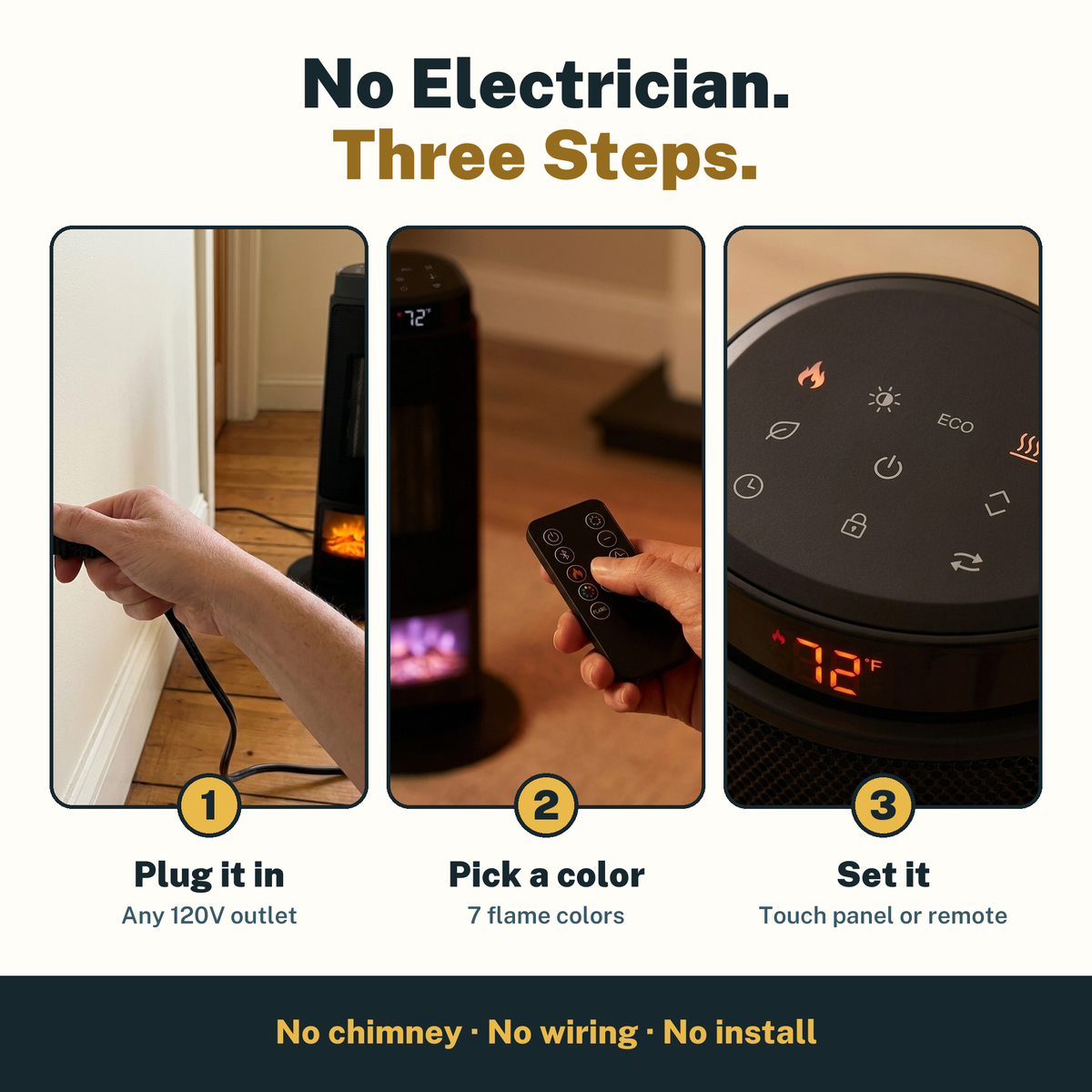1500W Ceramic Tower Heater with 7-Color Flame Effect, Remote and Timer - reference gallery 2