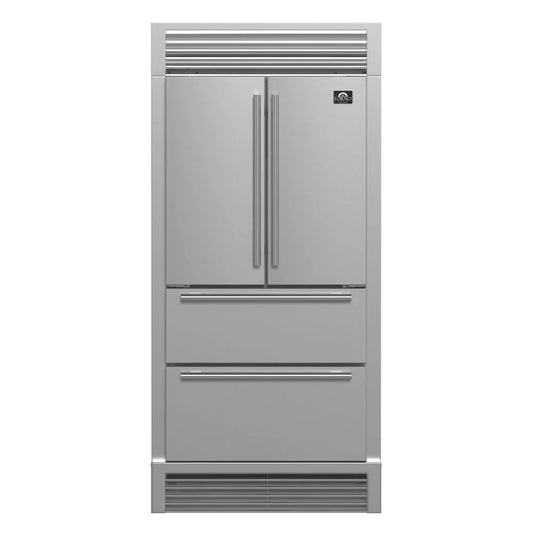 Forno Moena 36-Inch Counter-Depth French Door Refrigerator, 19 cu. ft., Stainless Steel with Decorative Grill Trim Kit (Model FFRBI1820-40SG)