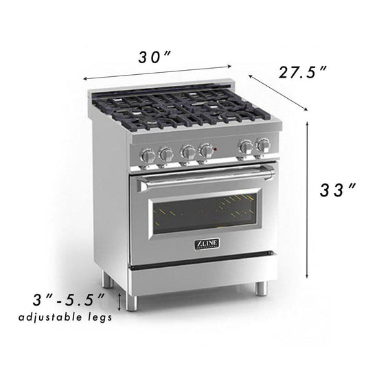 ZLINE 30 in Dual Fuel Range with 4-Burner Gas Cooktop and Electric Convection Oven, Blue Matte Door, Stainless Steel (RA-BM-30)