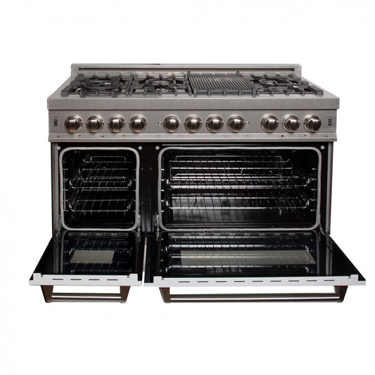 ZLINE 48 in. Legacy Dual Fuel Range, 7-Burner Gas Cooktop, 2 Electric Ovens, 6.0 cu. ft., Satin Stainless Steel with White Matte Doors (RAS-WM-48)