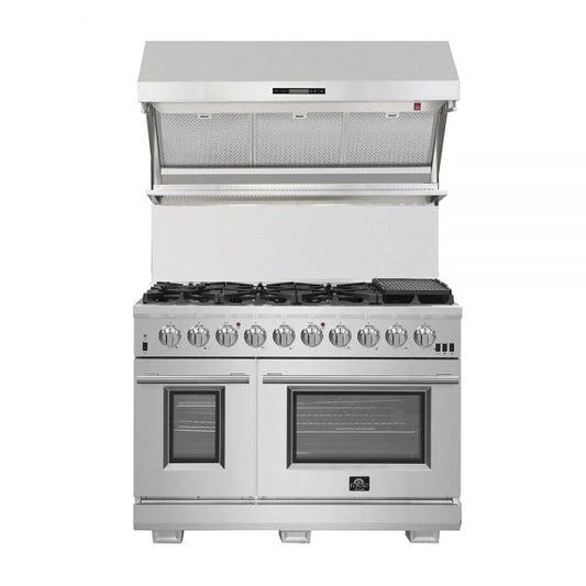 Forno Savona 48-Inch Wall-Mounted Range Hood with Backsplash and Red Warming Light, Stainless Steel – Model FRHWM5029-48HB