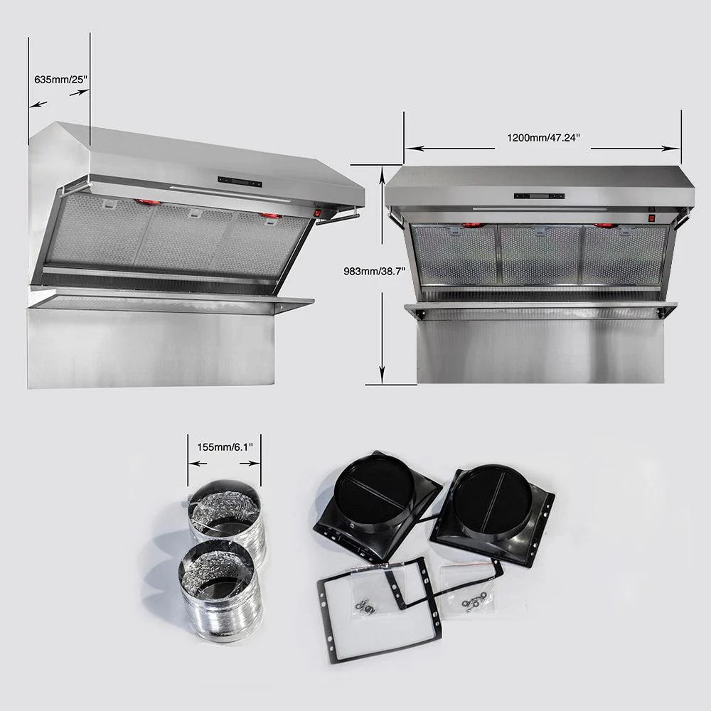 Forno Savona 48-Inch Wall-Mounted Range Hood with Backsplash and Red Warming Light, Stainless Steel – Model FRHWM5029-48HB