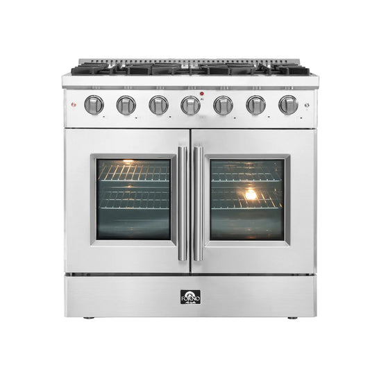 Forno Galiano 36-Inch Freestanding All-Gas Range with 5.36 cu. ft. Oven and French Doors in Stainless Steel (FFSGS6444-36)