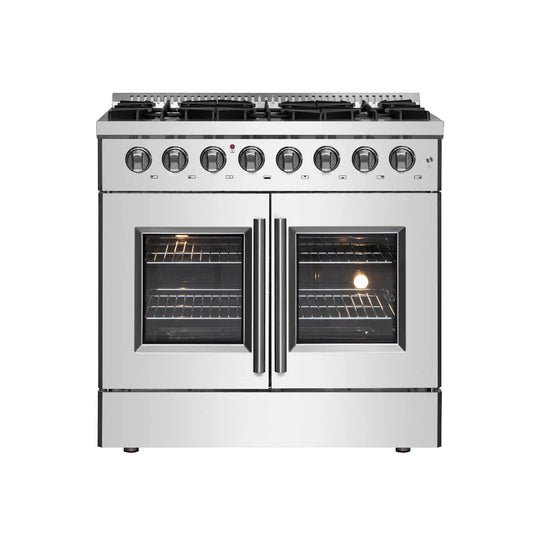 Forno Galiano 36-Inch Freestanding Dual Fuel Range with Gas Cooktop and Electric French Door Oven, 5.36 cu. ft., Stainless Steel (FFSGS6356-36)