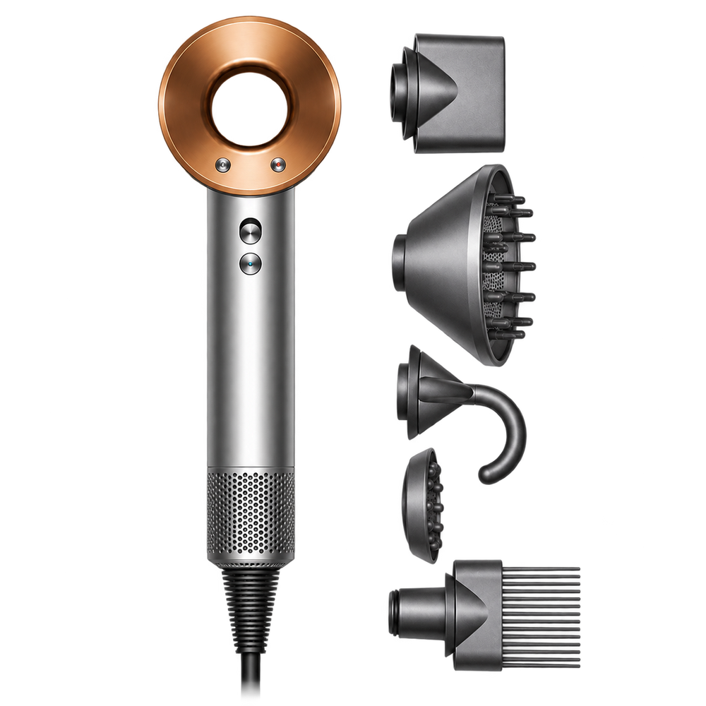Dyson Supersonic HD07 Hair Dryer - Nickel/Copper, 1600W, 5 Magnetic Attachments
