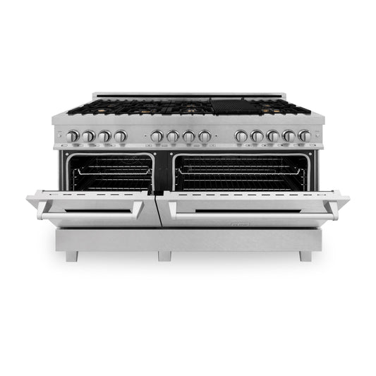 ZLINE 60 in. Legacy Dual Fuel Range with 8 Brass Burners, Gas Cooktop, Double Electric Convection Ovens (7.4 cu. ft.), Satin Stainless (RAS-SN-BR-60)