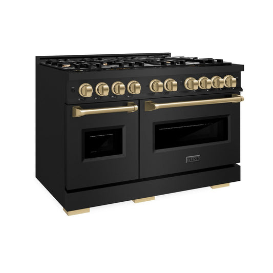 ZLINE 48 in. Dual Fuel Range with Double Oven – 6.7 cu. ft. Capacity, 8 Burners, Black Stainless Steel with Champagne Bronze Accents (CDRBZ-48-CB)