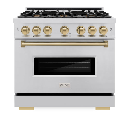 ZLINE 36 in. Dual Fuel Range 5.2 cu. ft. 6 Burners Stainless Steel Champagne Bronze Accents (CDRZ-36-CB)