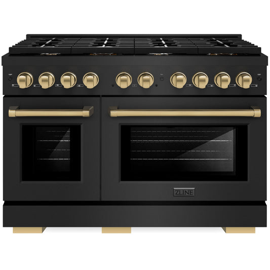 ZLINE Autograph Edition 48 in. Gas Range with Double Oven, 6.7 cu. ft., Black Stainless Steel with Bronze Accents (Model SGRBZ-48-CB)