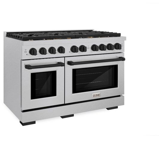 ZLINE Autograph Edition 48 in. Paramount Double Oven Dual Fuel Range with 8 Burner Gas Cooktop, 6.7 cu. ft., Satin Stainless Steel with Matte Black Accents (SDRSZ-48-MB)