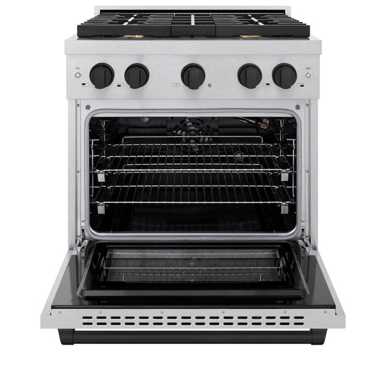 ZLINE Autograph Edition 30 in. 4.2 cu. ft. Paramount Gas Range with 4 Burners and Convection Gas Oven in Satin Stainless Steel with Matte Black Accents (SGRSZ-30-MB)