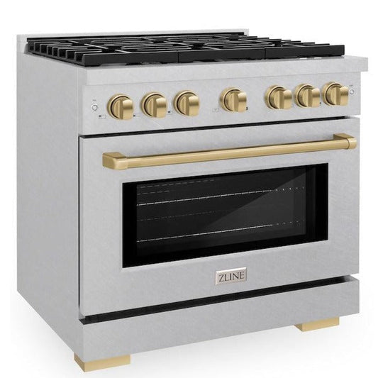 ZLINE Autograph Edition 36 in. 5.2 cu. ft. Paramount Gas Range with 6 Burners, Convection Gas Oven, Satin Stainless Steel with Champagne Bronze Accents (SGRSZ-36-CB)