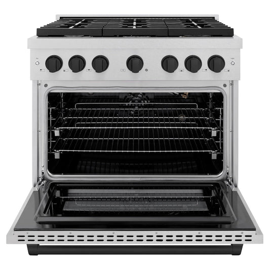ZLINE Autograph Edition 36 in. 5.2 cu. ft. Gas Range with 6 Burners and Convection Oven in Satin Stainless Steel with Matte Black Accents (SGRSZ-36-MB)