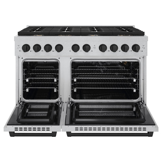 ZLINE Autograph Edition 48 in. Paramount Double Oven Gas Range with 8 Burner Cooktop in Satin Stainless Steel with Matte Black Accents, 6.7 cu. ft., SGRSZ-48-MB
