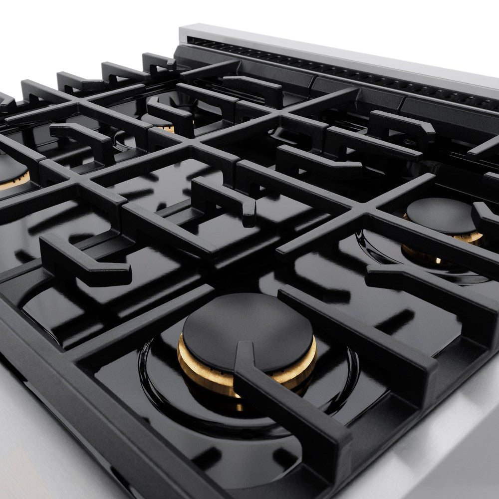 ZLINE Autograph Edition 30 in. 4.2 cu. ft. Paramount Dual Fuel Range with 4-Burner Gas Cooktop and Electric Convection Oven in Satin Stainless Steel with White Matte Door and Champagne Bronze Accents (SDRSZ-WM-30-CB)