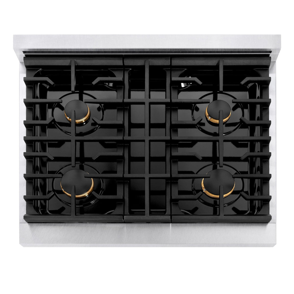 ZLINE Autograph Edition 30 in. 4.2 cu. ft. Paramount Dual Fuel Range with 4-Burner Gas Cooktop and Electric Convection Oven in Satin Stainless Steel with White Matte Door and Champagne Bronze Accents (SDRSZ-WM-30-CB)