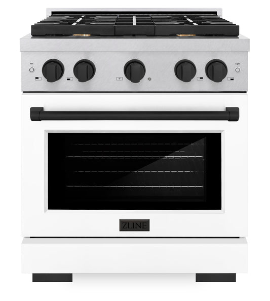 ZLINE Autograph Edition 36 in. 5.2 cu. ft. Paramount Dual Fuel Range with 6 Gas Burners and Electric Convection Oven, Satin Stainless Steel with White Matte Door and Champagne Bronze Accents (SDRSZ-WM-36-CB)