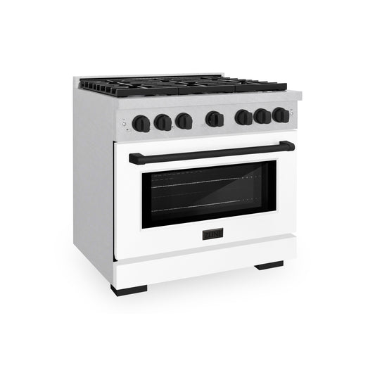 ZLINE Autograph Edition 36 in. Paramount Dual Fuel Range 5.2 cu. ft. with 6 Gas Burners and Electric Convection Oven in Satin Stainless Steel with White Matte Door and Matte Black Accents (SDRSZ-WM-36-MB)