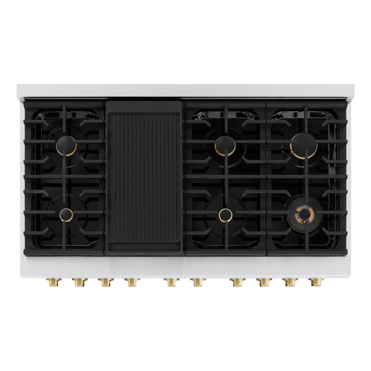 ZLINE Autograph 48 in. 6.7 cu. ft. Paramount Double Oven Gas Range with 8 Burners in Stainless Steel with Black Matte Doors and Champagne Bronze Accents (SGRZ-BLM-48-CB)