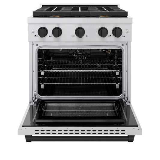 ZLINE Autograph Edition 30 in. Paramount Dual Fuel Range, 4.2 cu. ft., 4 Burner Gas Cooktop, Electric Convection Oven, Stainless Steel with Matte Black Accents (SDRZ-30-MB)