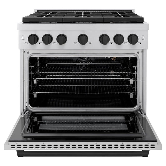 ZLINE Autograph Edition 36 in. Paramount Dual Fuel Range 5.2 cu. ft. with 6 Gas Burners and Electric Convection Oven in Stainless Steel with Matte Black Accents (SDRZ-36-MB)