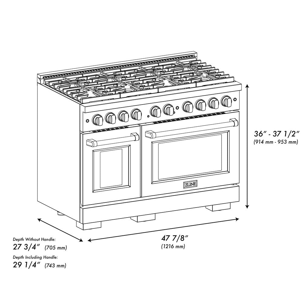 ZLINE Autograph Edition 48 in. 6.7 cu. ft. Paramount Double Oven Dual Fuel Range with 8 Gas Burners, Stainless Steel with Champagne Bronze Accents (SDRZ-48-CB)