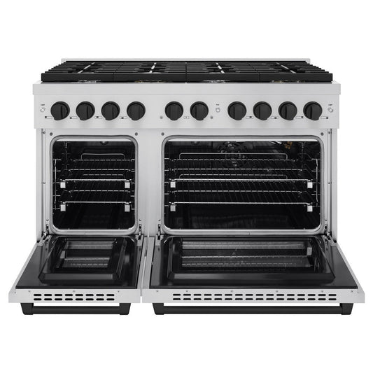 ZLINE Autograph Edition 48 in. Paramount Dual Fuel Range with Double Electric Convection Ovens, 8 Burner Gas Cooktop, Stainless Steel with Matte Black Accents (SDRZ-48-MB)