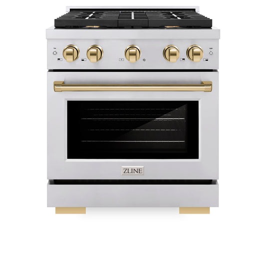 ZLINE Autograph Edition 30 in. 4.2 cu. ft. Paramount Gas Range with 4-Burner Cooktop and Convection Gas Oven in Stainless Steel with Gold Accents (SGRZ-30-G)