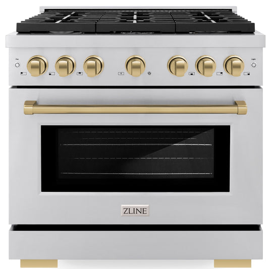 ZLINE Autograph Edition 36 in. 5.2 cu. ft. Paramount Gas Range with Convection Gas Oven, Stainless Steel with Bronze Accents (SGRZ-36-CB)