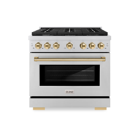 ZLINE Autograph Edition 36 in. 5.2 cu. ft. Paramount Gas Range with Convection Gas Oven, Stainless Steel with Gold Accents (SGRZ-36-G)