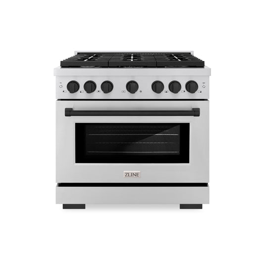ZLINE Autograph Edition 36 in. 5.2 cu. ft. Paramount Gas Range with 6 Burners and Convection Gas Oven in Stainless Steel with Matte Black Accents (SGRZ-36-MB)