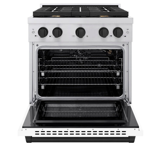 ZLINE Autograph Edition 30 in. Paramount Dual Fuel Range 4.2 cu. ft. with 4 Burner Gas Cooktop, Electric Convection Oven, White Matte Door & Matte Black Accents (SDRZ-WM-30-MB)